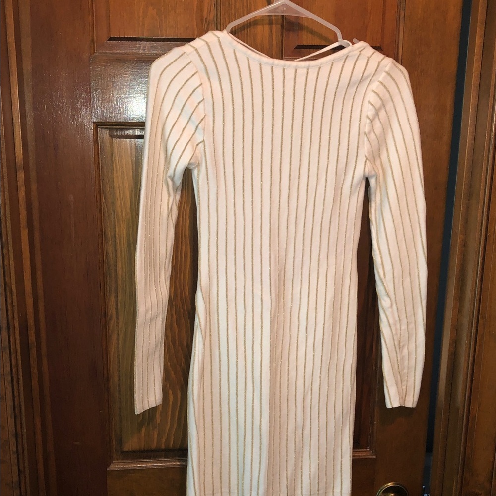 Nwot Princess Polly Cream Ribbed Long Sleeve Bodycon Dress with Gold Stripe